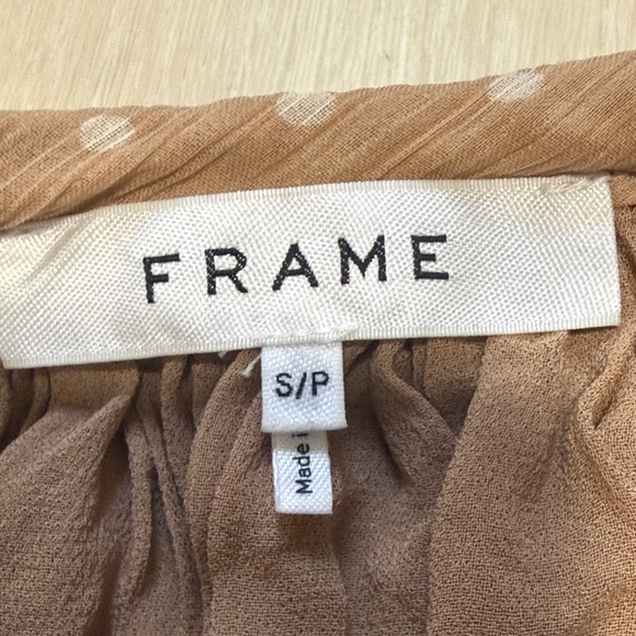 Frame Denim Blush Tan Polka Dot Peasant Long Sleeve Blouse - Picture 3 of 9